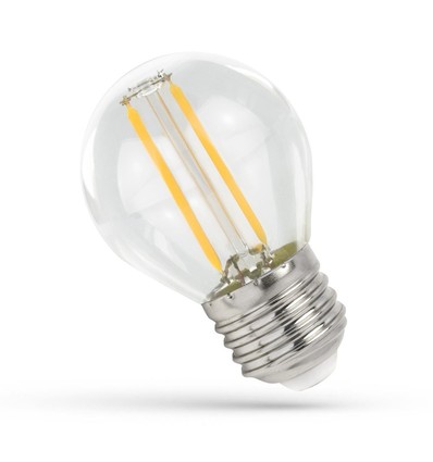 E27 1W LED kogellamp - G45, filament, helder glas