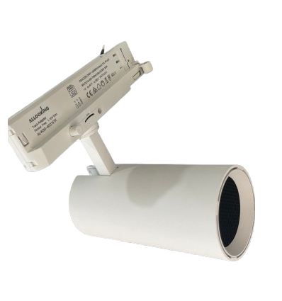 Spot sur rail triphasé 30W dimmable RA90 - Luminosité réglable, blanc, avec grille nid d'abeille