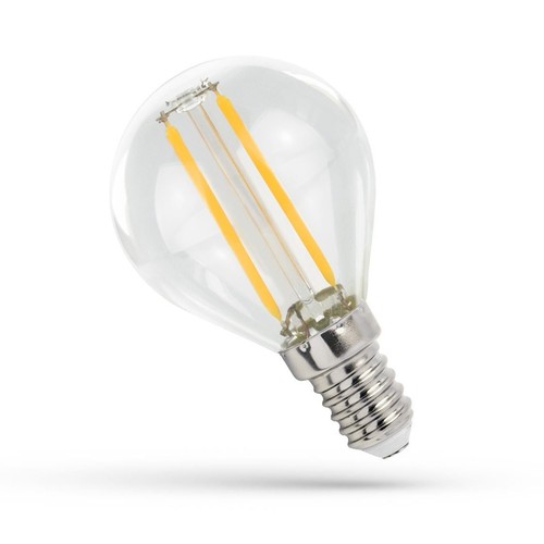 E14 1W LED kogellamp - G45, filament, helder glas