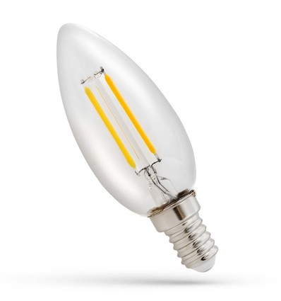 E14 1W LED kaarslamp - C35, filament, helder glas