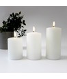 Set de 3 bougies LED, effet flamme, blanc - Avec télécommande et minuterie, 10/12,5/15cm de haut, Ø7,5cm, véritable cire