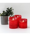 Set de 3 bougies LED Ø10cm, flamme vacillante, rouge - Avec télécommande et minuterie, 10/12,5/15cm de haut, véritable cire