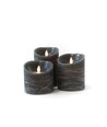 Bougies LED Ø10cm, 3 pcs, flamme mobile, noir chiné - Avec télécommande et minuterie, 10/12,5/15cm, vraie cire