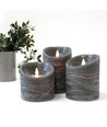 Bougies LED Ø10cm, 3 pcs, flamme mobile, noir chiné - Avec télécommande et minuterie, 10/12,5/15cm, vraie cire