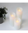 LED Kaarsen XL, 3 stuks, Ø10cm, 17,5/22,5/30cm, bewegende vlam, wit - Incl. afstandsbediening en timer, echte was