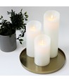 LED Blokklys XL, 3 stk, Ø10cm, 17,5/22,5/30cm, bevegelig flamme, hvit - Inkl. fjernkontroll og timer, ekte voks
