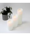 Bougies LED XL, 3 pcs, Ø10cm, 17,5/22,5/30cm, flamme mobile, blanc - Avec télécommande et minuterie, vraie cire