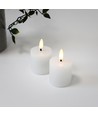 LED Bloklys, 2 stk, flammeeffekt, hvid - 5cm høj, Ø5cm, virker med fjernbetj, ægte stearin