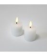 LED Blockljus, 2 st, flameffekt, vit - 5cm hög, Ø5cm, fungerar med fjärrkontroll, äkta stearin