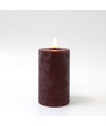 LED Blokklys 12,5cm, smelte-look, flammeeffekt - Ø7,5cm, fjernkontroll, ekte voks, bordeauxrød