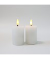 Bougies LED bloc, lot de 2, effet flamme, blanc - 7,5 cm de haut, Ø5 cm, fonctionne avec télécommande, cire véritable
