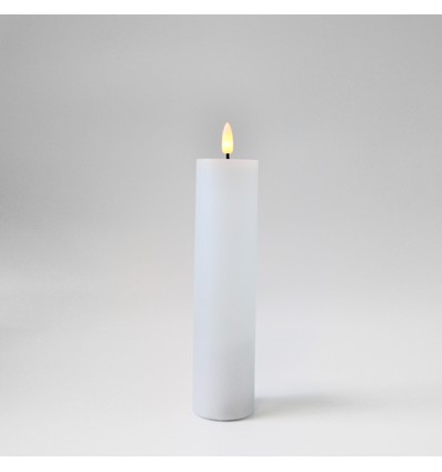 LED Bloklys 10cm høj, flammeeffekt, hvid - Ø5cm, 20cm høj, virker m. fjernbetj, timer, ægte stearin