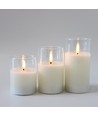 LED Blockljus set i glas Ø7,5cm, 3 st, flameffekt - Inkl. fjärrkontroll och timer, 10/12,5/15cm hög, äkta stearin