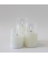 Set de 3 bougies LED sous verre Ø7,5cm, effet flamme - Avec télécommande et minuterie, 10/12,5/15cm de haut, véritable cire