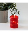 Bougie LED avec guirlande, 10cm, effet flamme - Ø7,5cm, rouge