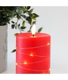 Bougie LED avec guirlande, 12,5cm, effet flamme - Ø7,5cm, rouge
