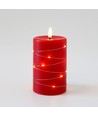 Bougie LED avec guirlande, 12,5cm, effet flamme - Ø7,5cm, rouge