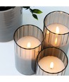 LED Stompkaarsen set in rookglas Ø7,5cm, 3 stuks, vlameffect - Incl. afstandsbediening en timer, 10/12,5/15cm hoog, echte was