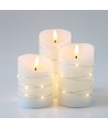 Bougies LED lot de 3 avec guirlande, effet flamme - Ø7,5cm, 10/12,5/15cm, télécommande, minuterie, véritable cire