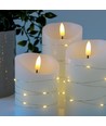 Bougies LED lot de 3 avec guirlande, effet flamme - Ø7,5cm, 10/12,5/15cm, télécommande, minuterie, véritable cire