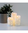 Bougies LED lot de 3 avec guirlande, effet flamme - Ø7,5cm, 10/12,5/15cm, télécommande, minuterie, véritable cire