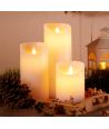 Set de 3 bougies LED, Ø7,5cm, flamme vacillante, blanc - Avec télécommande et minuterie, 10/15/20cm de haut, véritable cire