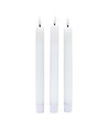 3-pak hvide LED stearinlys, flammeeffekt  - Ø2,2cm, Højde: 24,5cm, stagelys, inkl. fjernb., timer, batteri
