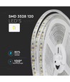 5m 7,2W/m stänksäker LED-strip - 12V DC, IP65, 120 LED per meter