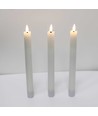 Pack de 3 bougies LED blanches, effet flamme - Ø2,2cm, Hauteur : 24,5cm, cierges, avec télécommande, minuterie