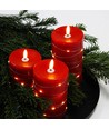 Set 3 bougies LED avec guirlande, effet flamme - Ø7,5cm, 10/12,5/15cm, avec télécommande, minuterie, vraie cire, Rouge