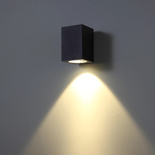 3W wandlamp - IP65, zwart, vierkant, binnen / buiten, incl. lichtbron