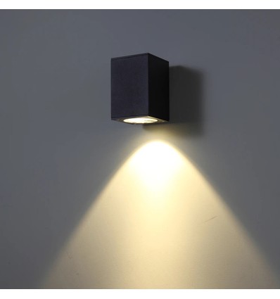 3W vegglampe - IP65, sort, firkantet, inne / ute, inkl. lyskilde