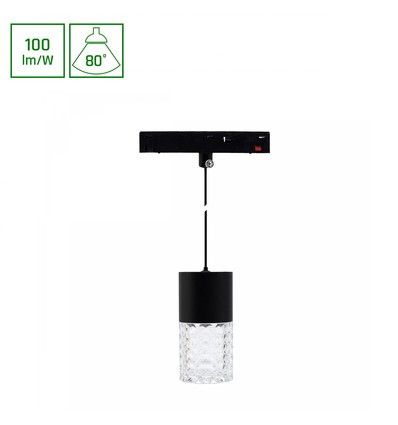 7W SHIFT BASIC HANGIT CRISTAL spot sur rail pour 48V - 100lm/W, blanc neutre, câble 110cm, pour rail magnétique