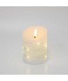 LED Bloklys med lyskæde, 10cm høj, flammeeffekt - Ø7,5cm, 10cm høj, virker m. fjernbetj, ægte stearin