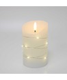 LED Bloklys med lyskæde, 12,5cm høj, flammeeffekt - Ø7,5cm, 12,5cm høj, virker m. fjernbetj, ægte stearin