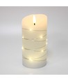 Bougie LED avec guirlande, 15cm, effet flamme - Ø7,5cm, télécommande, vraie cire
