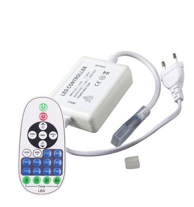 RF trådløs timer+dimmer med fjernkontroll - Inkl. endestykke, til 230V (Type Q), minnefunksjon, maks. 50 m