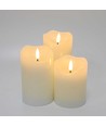 Set de 3 bougies LED 10cm, effet flamme, blanc - Ø7,5cm, 10/12,5/15cm, télécommande, minuterie, vraie cire