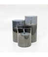 LED Kaarsenset in grijs glas Ø7,5cm, 3 stuks - Incl. afstandsbediening en timer, 10/12,5/15cm, echte was