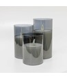 LED Blokklys sett i røykfarget glass Ø7,5cm, 3 stk - Inkl. fjernkontroll og timer, 10/12,5/15cm, ekte voks