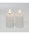 LED Blockljus, 2 st, flameffekt, vit - 7,5 cm hög, Ø5 cm, fungerar med fjärrkontroll, äkta stearin