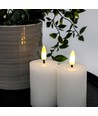 Bougies LED bloc, lot de 2, effet flamme, blanc - 7,5 cm de haut, Ø5 cm, fonctionne avec télécommande, cire véritable