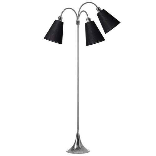Trafik Gulvlampe E27 i Krom Med 3 Skærme i Sort - Nielsen Light