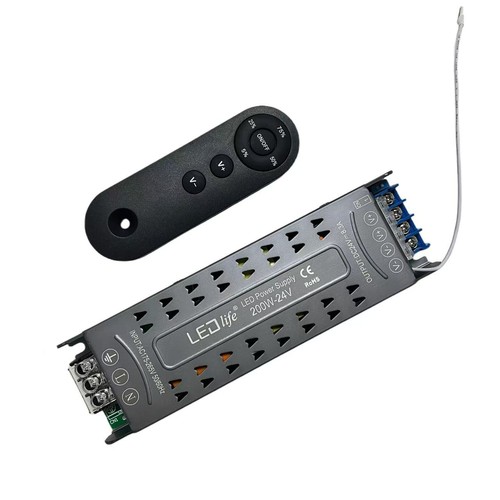 200W / 24V DC dimbar strømforsyning - 8.33A, IP20 innendørs, med fjernkontroll, flimmerfri
