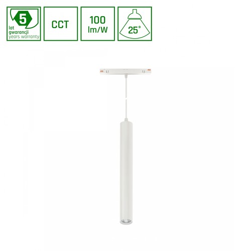 Spot sur rail 12W SYSTEM SHIFT CCT-HANGIT pour suspension - 48V, RA90, 25°, blanc, 5 ans de garantie