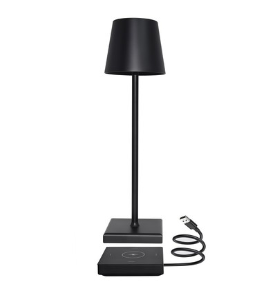 Lampe de table LED avec charge sans fil - Noir, IP54 intérieur/extérieur, tactile dimmable