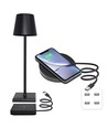 Lampe de table LED avec charge sans fil - Noir, IP54 intérieur/extérieur, tactile dimmable