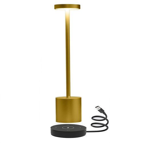 Lampe de table LED rechargeable avec charge sans fil - Or, IP54 intérieur/extérieur, tactile dimmable