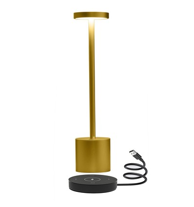 Lampe de table LED rechargeable avec charge sans fil - Or, IP54 intérieur/extérieur, tactile dimmable