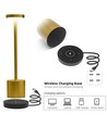 Oplaadbare LED tafellamp met draadloos opladen - Goud, IP54 Binnen/buiten, touch dimbaar